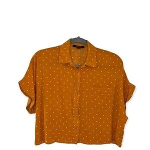 Yellow dotted print Button up blouse